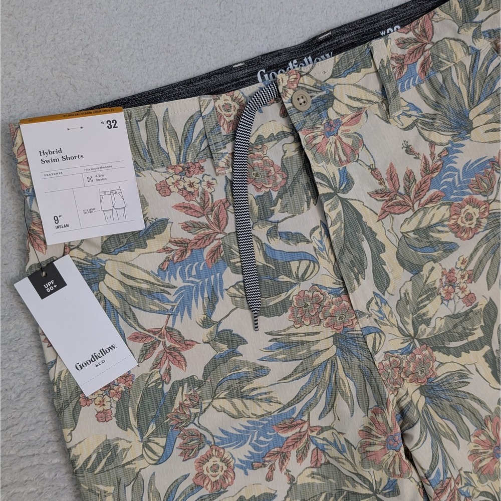 NEW! Goodfellow Hybrid Swim Shorts Men's 32x9 Floral Stretch Lined Drawstring